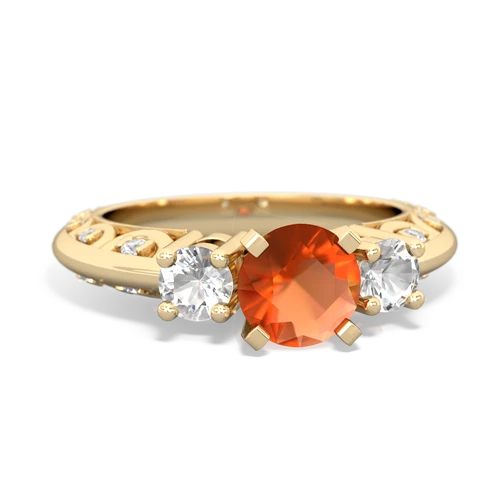 Fire Opal Genuine Fire Opal with Genuine White Topaz Art Deco ring Ring