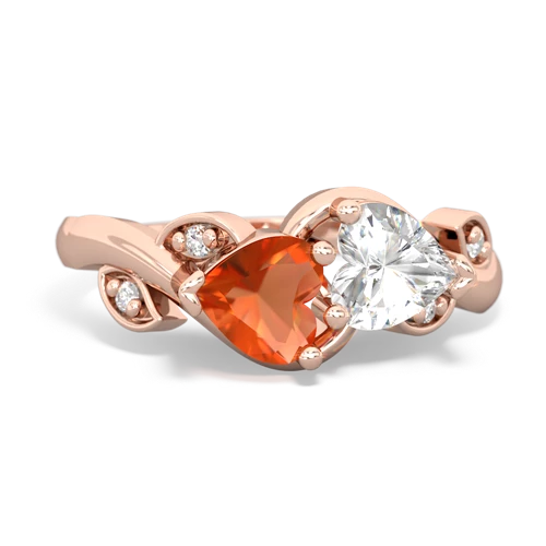 Fire Opal Genuine Fire Opal with Genuine White Topaz Floral Elegance ring Ring