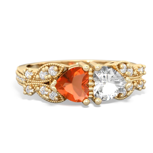 Fire Opal Genuine Fire Opal with Genuine White Topaz Diamond Butterflies ring Ring