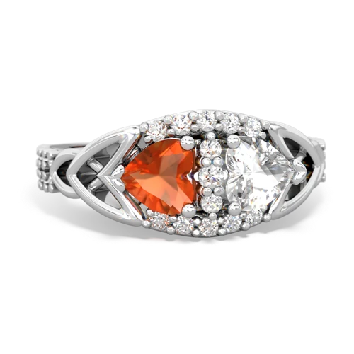 Fire Opal Genuine Fire Opal with Genuine White Topaz Celtic Knot Engagement ring Ring