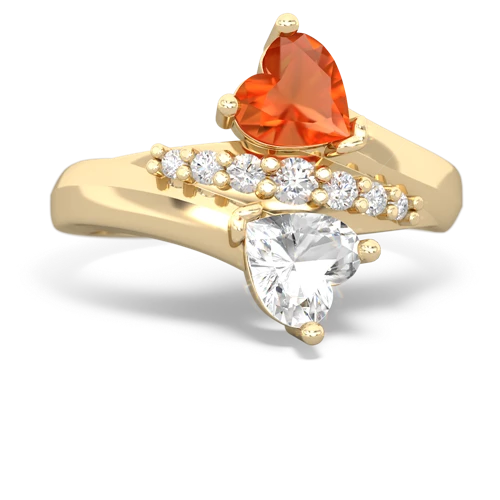 Fire Opal Genuine Fire Opal with Genuine White Topaz Heart to Heart Bypass ring Ring