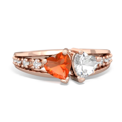 fire opal-white topaz modern ring