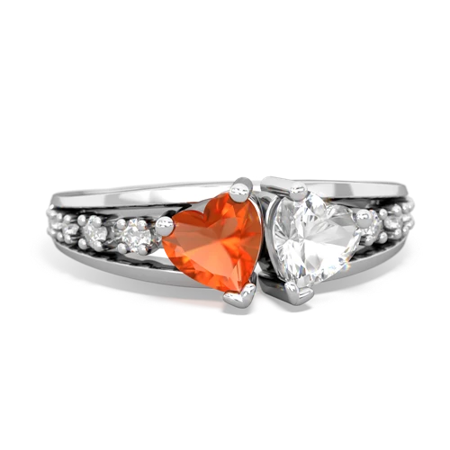 Fire Opal Genuine Fire Opal with Genuine White Topaz Heart to Heart ring Ring