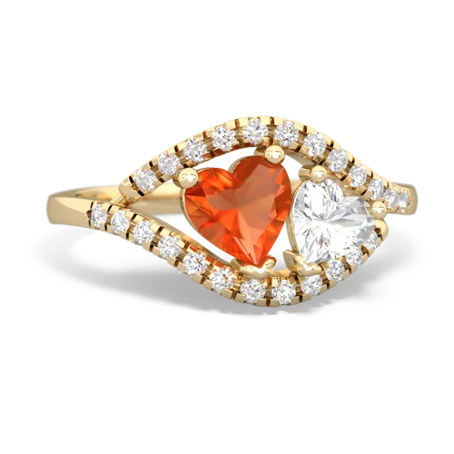 Fire Opal Genuine Fire Opal with Genuine White Topaz Mother and Child ring Ring