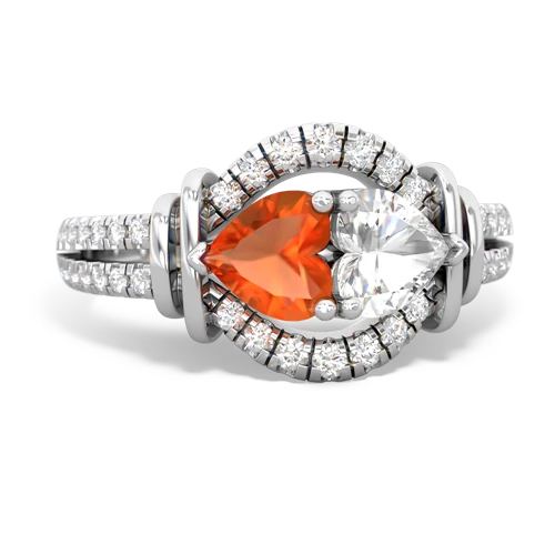 Fire Opal Genuine Fire Opal with Genuine White Topaz Art-Deco Keepsake ring Ring