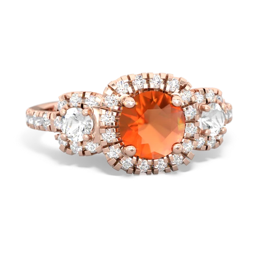 fire opal-white topaz three stone regal ring