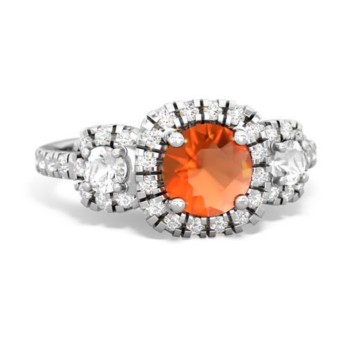 fire opal-white topaz three stone regal ring