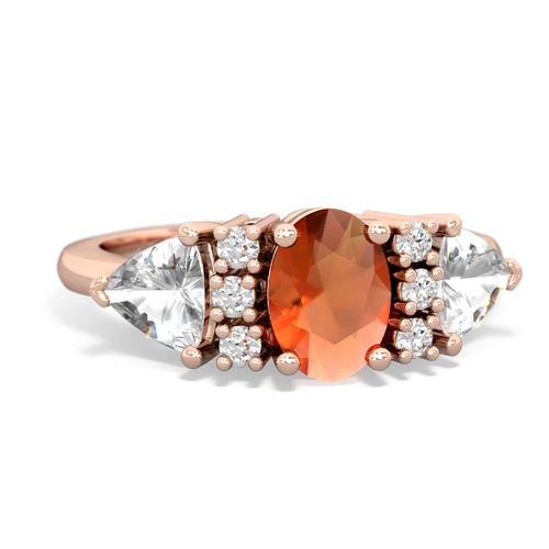 Fire Opal Genuine Fire Opal with Genuine White Topaz and Genuine Pink Tourmaline Antique Style Three Stone ring Ring