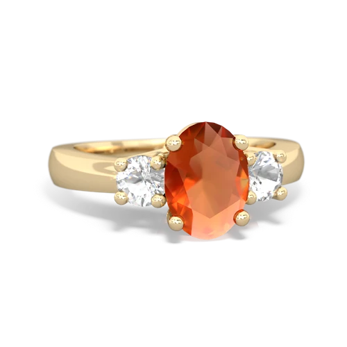 Fire Opal Genuine Fire Opal with Genuine White Topaz Three Stone Trellis ring Ring