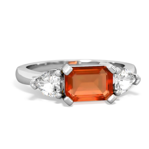 Fire Opal Genuine Fire Opal with Genuine White Topaz and  Three Stone ring Ring
