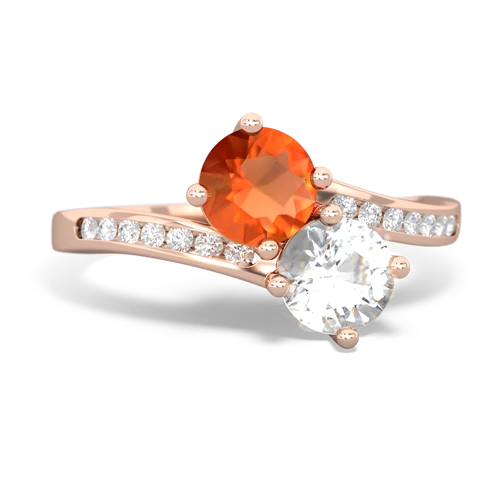 fire opal-white topaz two stone channel ring