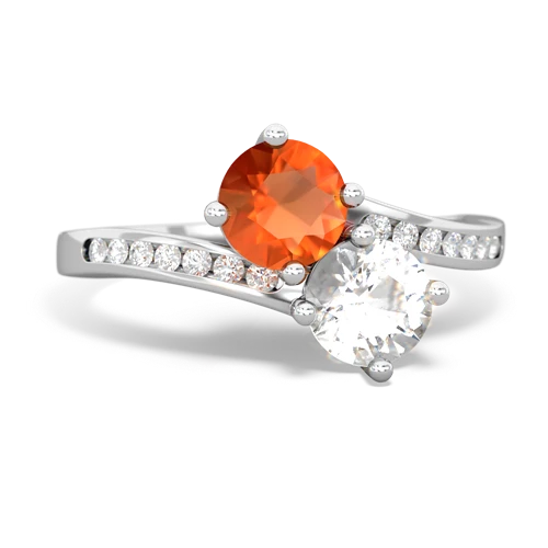 Fire Opal Genuine Fire Opal with Genuine White Topaz Keepsake Two Stone ring Ring
