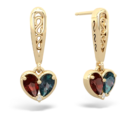 garnet-alexandrite filligree earrings
