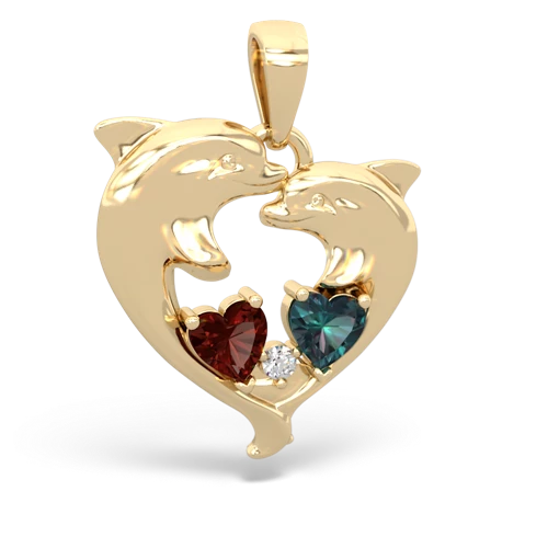 Garnet Genuine Garnet with Lab Created Alexandrite Dolphin Heart pendant Pendant