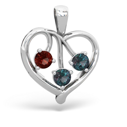 Garnet Genuine Garnet with Lab Created Alexandrite and Genuine Fire Opal Glowing Heart pendant Pendant