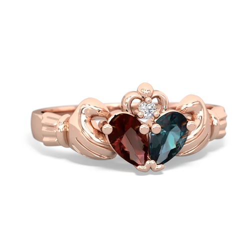 Garnet Genuine Garnet with Lab Created Alexandrite Claddagh ring Ring