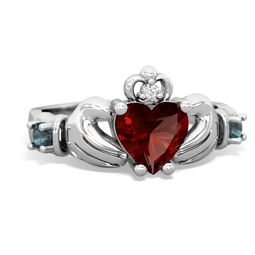Garnet Genuine Garnet with Lab Created Alexandrite and  Claddagh ring Ring