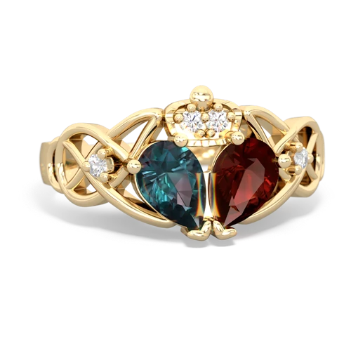 Garnet Genuine Garnet with Lab Created Alexandrite Two Stone Claddagh ring Ring