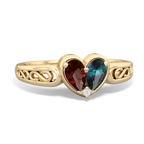 Garnet Genuine Garnet with Lab Created Alexandrite filligree Heart ring Ring