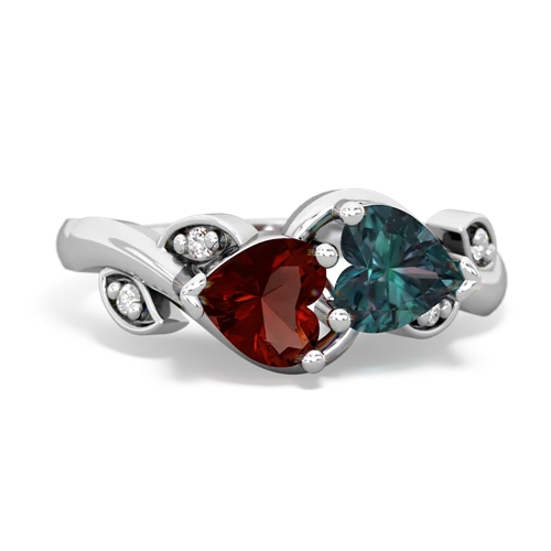 Garnet Genuine Garnet with Lab Created Alexandrite Floral Elegance ring Ring