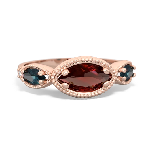 Garnet Genuine Garnet with Lab Created Alexandrite and  Antique Style Keepsake ring Ring
