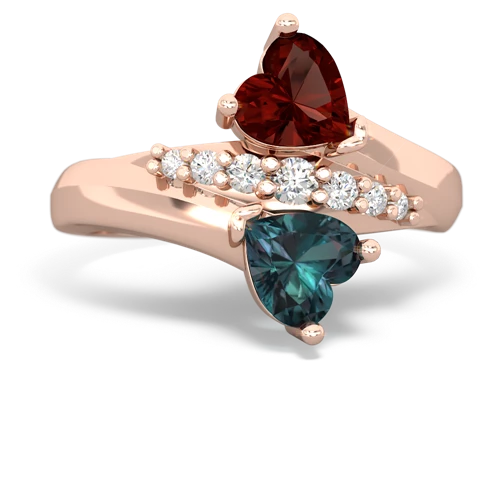 Garnet Genuine Garnet with Lab Created Alexandrite Heart to Heart Bypass ring Ring