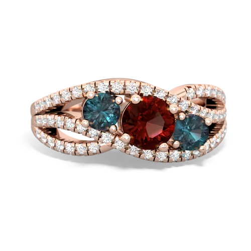 garnet-alexandrite three stone pave ring