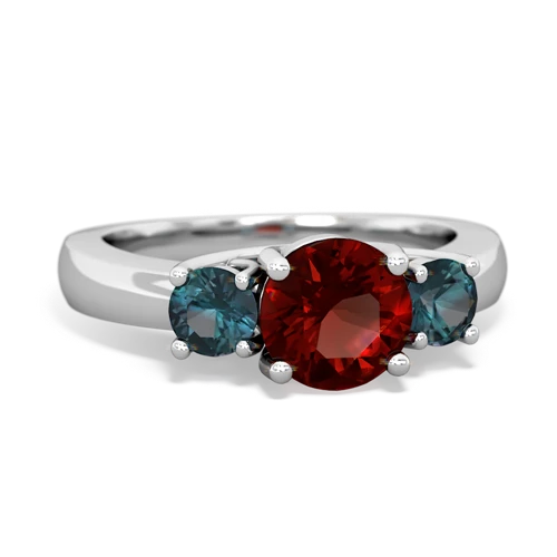 Garnet Genuine Garnet with Lab Created Alexandrite and Genuine Opal Three Stone Trellis ring Ring