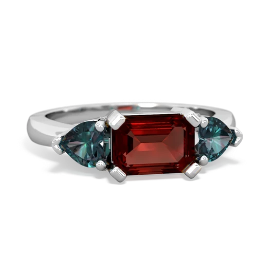 Garnet Genuine Garnet with Lab Created Alexandrite and Genuine Fire Opal Three Stone ring Ring