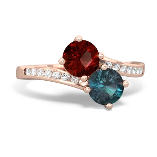 Garnet Genuine Garnet with Lab Created Alexandrite Keepsake Two Stone ring Ring