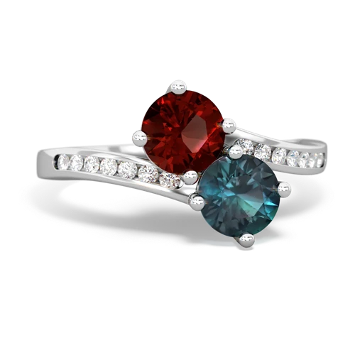 garnet-alexandrite two stone channel ring