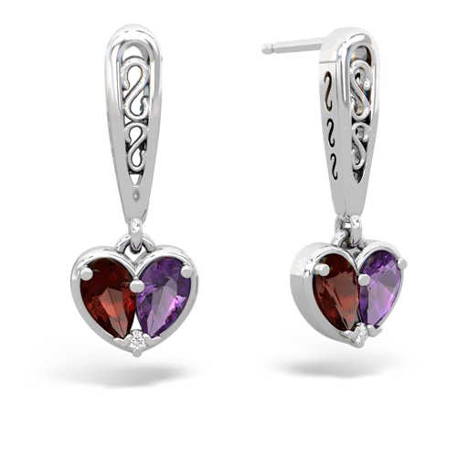 garnet-amethyst filligree earrings