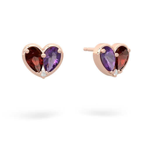 garnet-amethyst one heart earrings