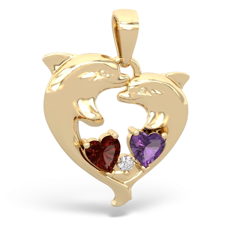 Garnet Genuine Garnet with Genuine Amethyst Dolphin Heart pendant Pendant