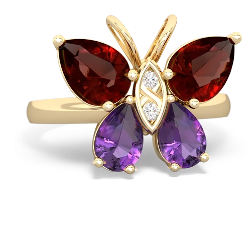 garnet-amethyst butterfly ring