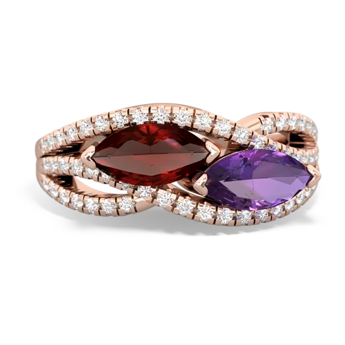 garnet-amethyst double heart ring