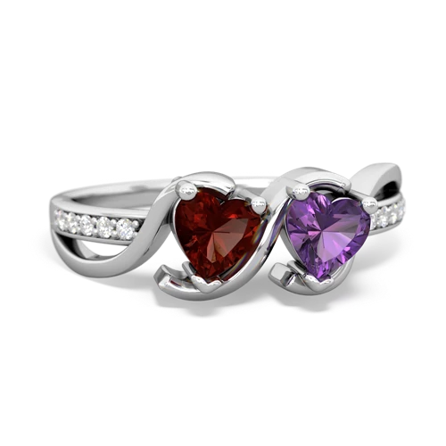 garnet-amethyst double heart ring