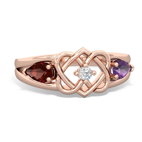 garnet-amethyst double heart ring