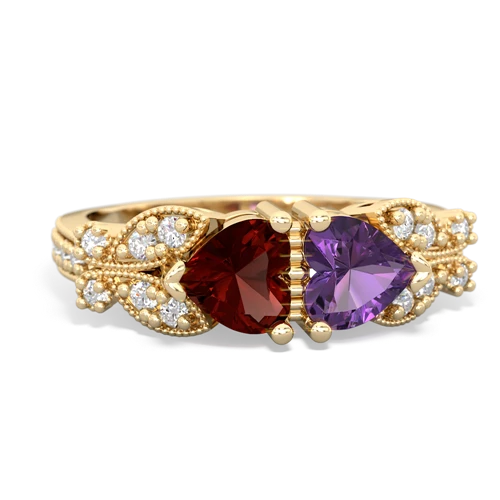 Garnet Genuine Garnet with Genuine Amethyst Diamond Butterflies ring Ring