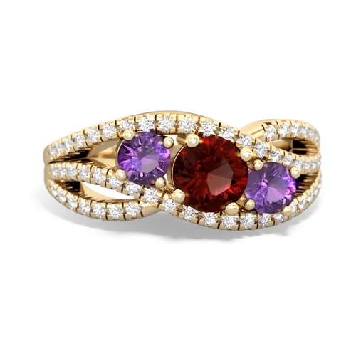 garnet-amethyst three stone pave ring