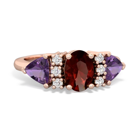 Garnet Genuine Garnet with Genuine Amethyst and Lab Created Pink Sapphire Antique Style Three Stone ring Ring