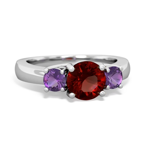 Garnet Genuine Garnet with Genuine Amethyst and Lab Created Pink Sapphire Three Stone Trellis ring Ring