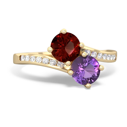 garnet-amethyst two stone channel ring