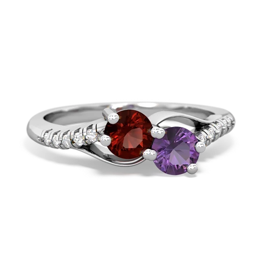 garnet-amethyst two stone infinity ring