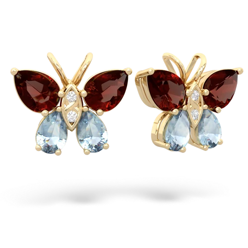 garnet-aquamarine butterfly earrings