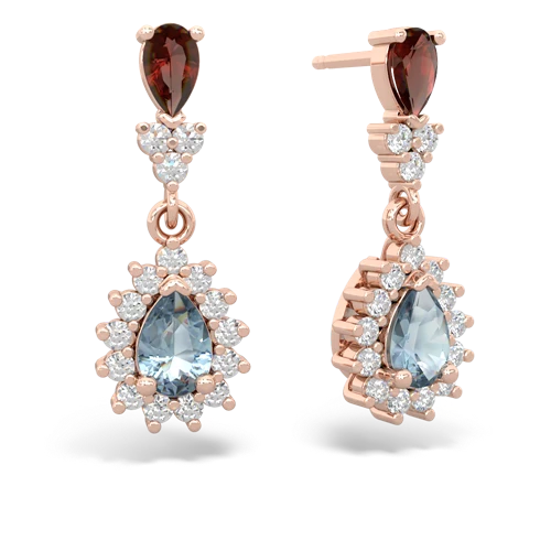 Garnet Genuine Garnet with Genuine Aquamarine Halo Pear Dangle earrings Earrings