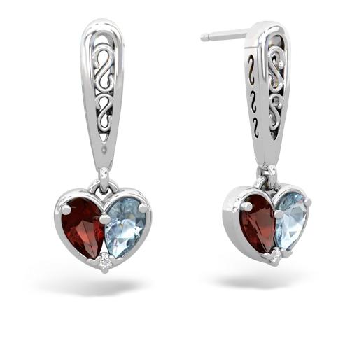 garnet-aquamarine filligree earrings