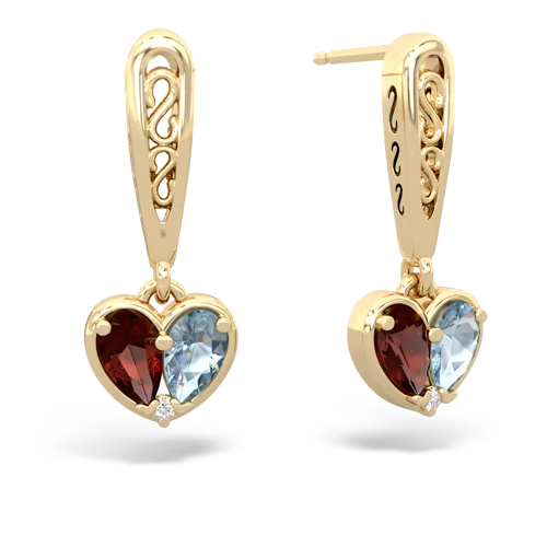 garnet-aquamarine filligree earrings