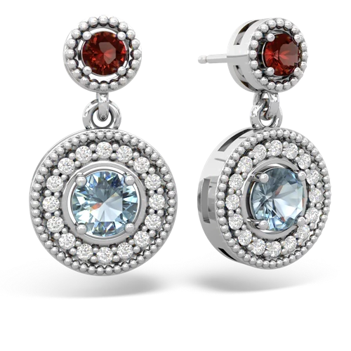 garnet-aquamarine halo earrings