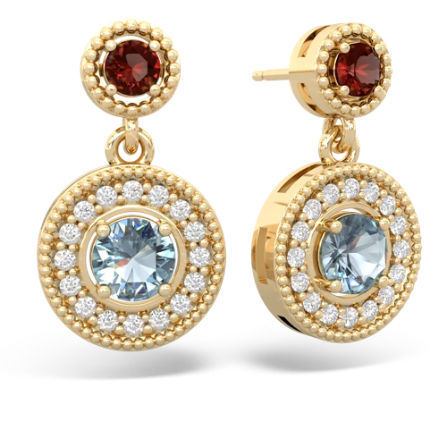 garnet-aquamarine halo earrings
